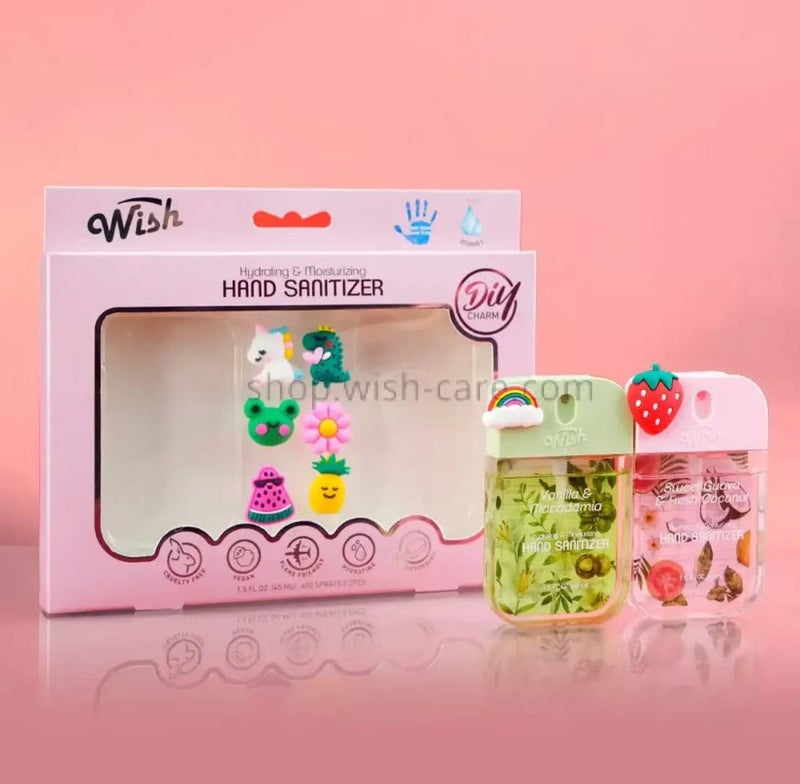 Wish Diy Charm Hand Sanitizer Spary Travel Size Spray 2-Pack Gift Box 1.5 FL OZ (45ML) Each, Dragonfruit, Coconut Cream, Golden Citrus,Cucumber,Sweet Guava Hydrating and Moisturizing, (4) - Image 2